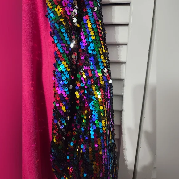 Fuchsia Top with Multicolor Sequin Sleeves - Picture 3 of 6